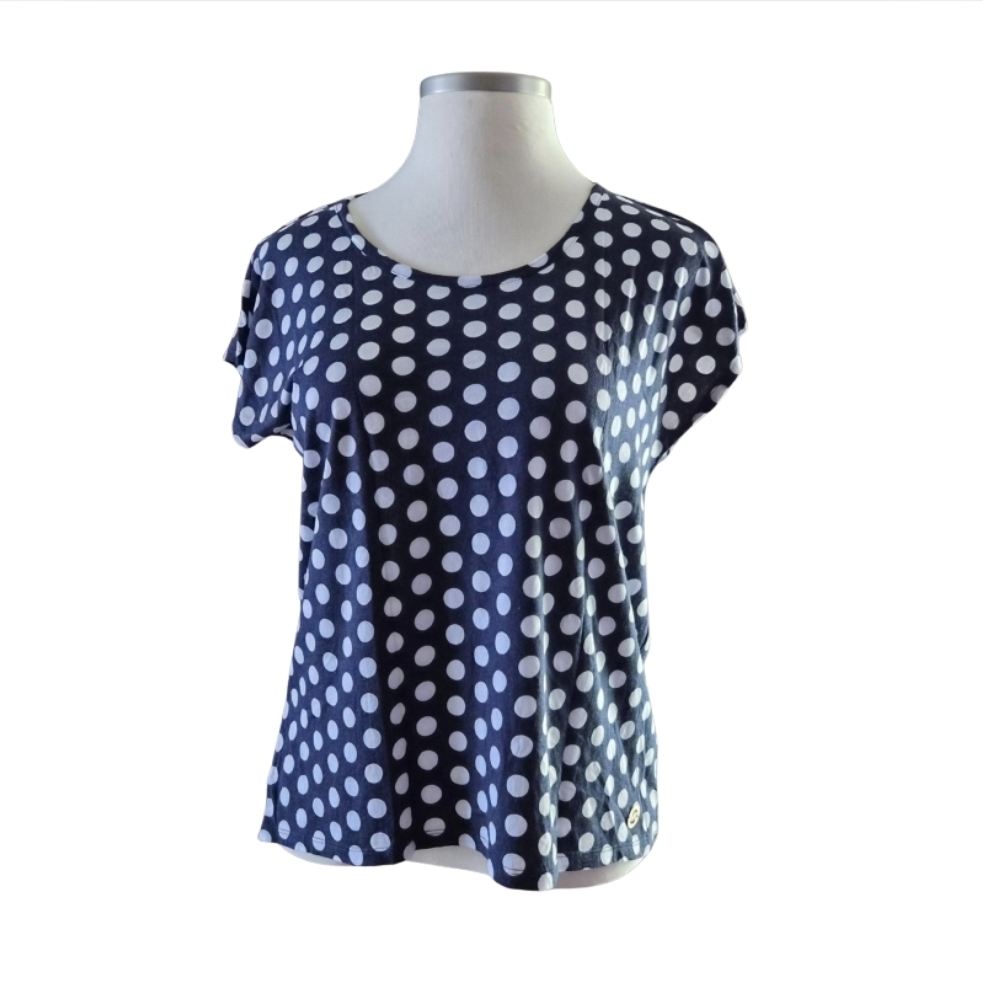 Michael Kors Navy And White Polka Dot Short Sleeve Top